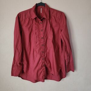 Free People Red Tux Embellished Button Down Top Size XS Dark Americana Victoria